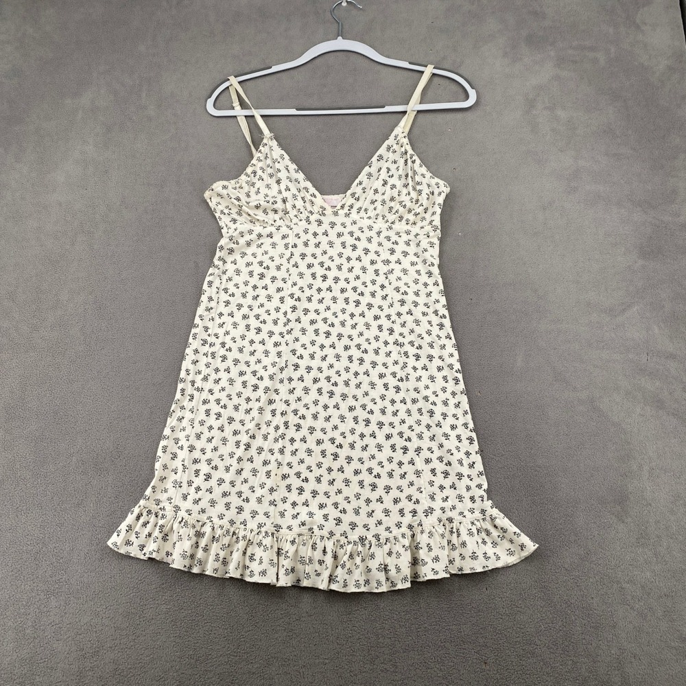 Victoria's Secret Angels Ditsy Floral Slip Dress Ruffle Hem Cream Black Small